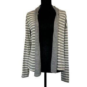 Icebreaker Merino Wool Cardigan Sweater Striped Gray White Open Fall Size Small